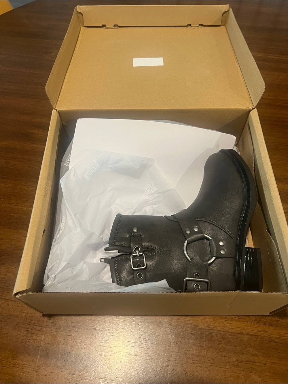 Steve Madden Black Girls Moto Boot with Buckles